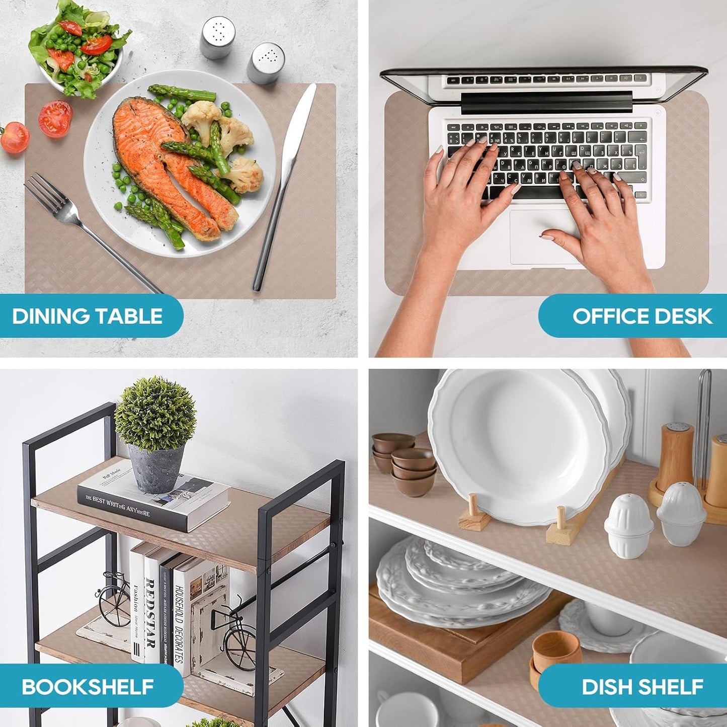 Shelf Liners for Kitchen Cabinets, Waterproof and Oil-Proof Kitchen Cupboard Liner, Refrigerator Liners and Plastic Drawer Mats EVA Non Adhesive Shelves, Fridge - Beige 17.5 x 236.2 Inches x 2 Rolls