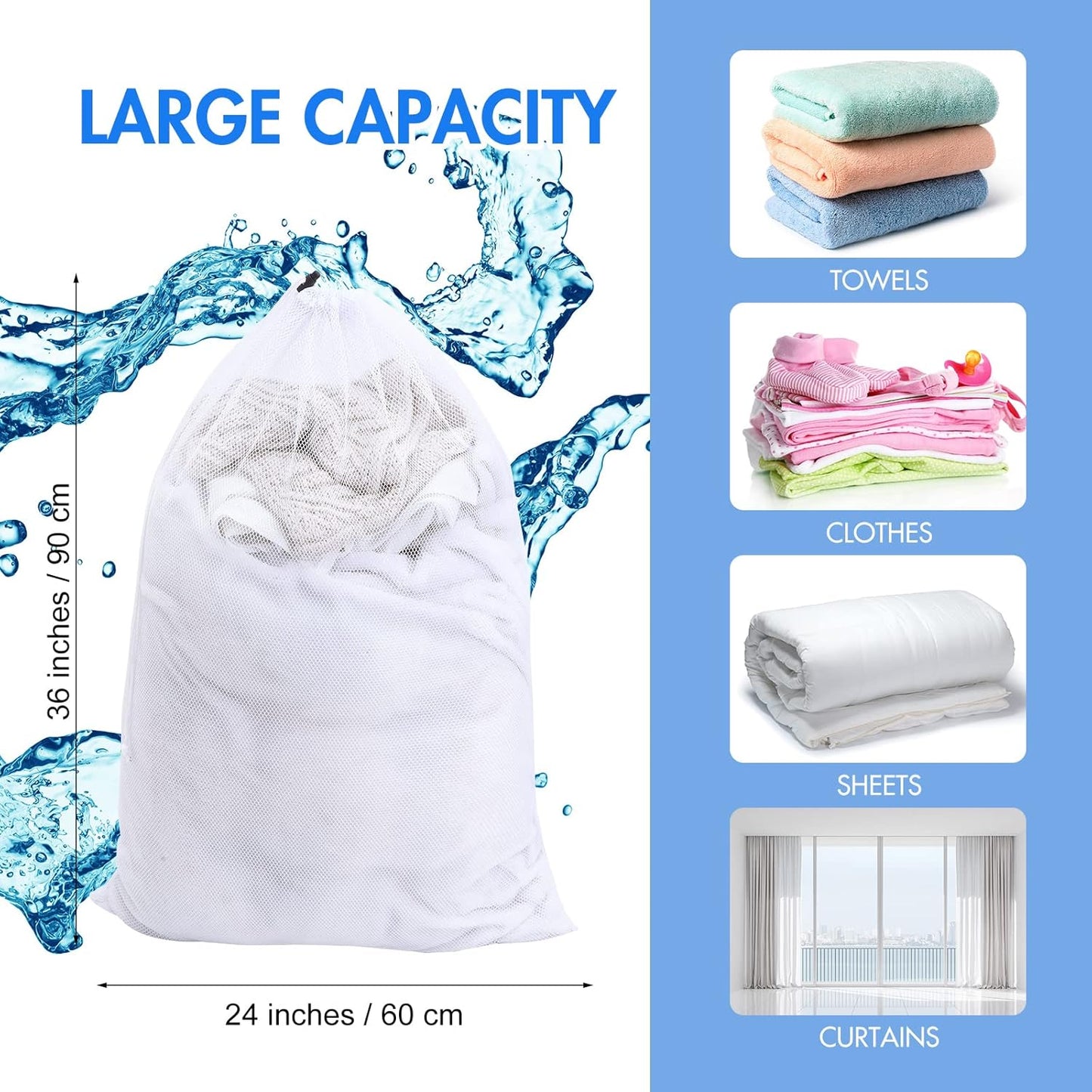 Berlune 30 Pack 24 x 36 Inches Large Mesh Bags for Laundry, Wash bags, Sturdy Mesh Material Closed with Drawstring, Factory, University, Dormitory, Travel and Apartment Dweller (Black, White)