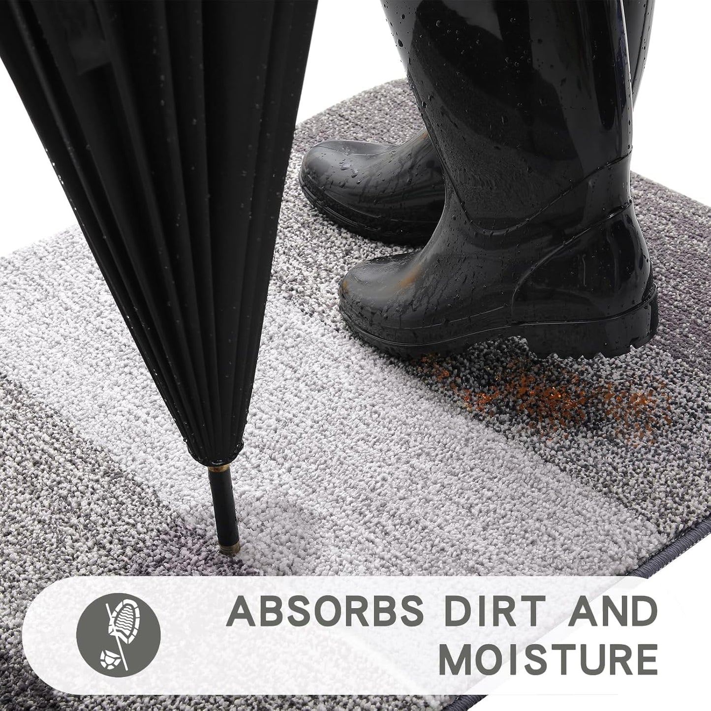 Kitinjoy Indoor Outdoor Door Mat, 47x20 Non-Slip Absorbent Dirt Trapper, Low-Profile Washable Inside Entrance Front Floor Mat, Sturdy Soft Entry Doormats for Entryway, Light Grey