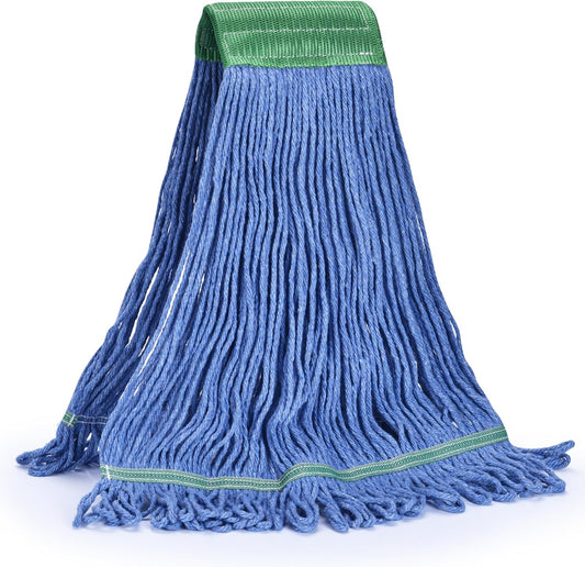 Matthew Cleaning Commercial Mop Head Replacement, 5 Inch Wide Headband, Looped End Cotton Blend String Wet Mops for Floor Cleaning, 28 oz Extra Large, 1-Pack Blue