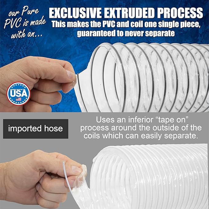 Peachtree Woodworking 4"" x 10' (4 inch diameter by 10 feet long) Ultra Flex Clear Vue Heavy Duty PVC Dust Debris and Fume Collection Hose (Hose w/EZ Release Clamps)
