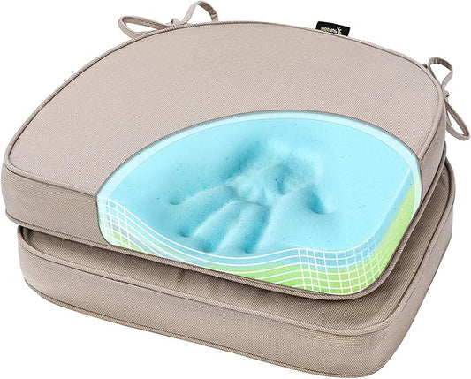 SUNROX Gel Memory Foam Chair Cushions, FadeShield Water-, Stain-Resistant Durable Reversible Seat Cushion Pads with Ties for Indoor/Outdoor Kitchen Dining Office 17"x16" Set of 2, Husk Birch