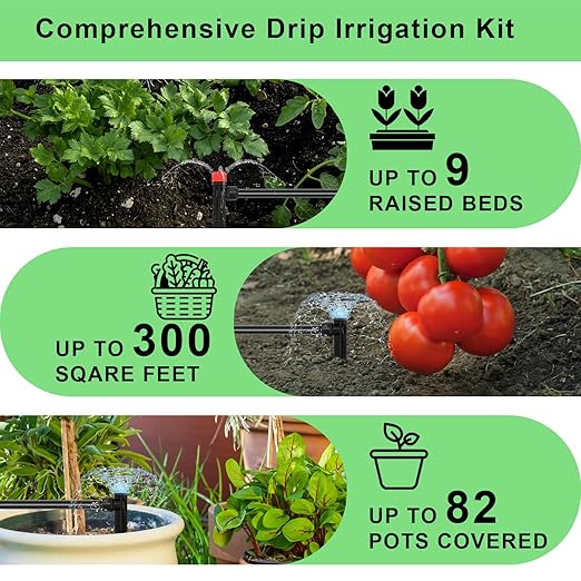 247FT Drip Irrigation Kit – 2025 New Quick-Connect Micro Irrigation System with 1/4'' 1/2'' Tubing, Locking Nozzle Emitters, Adjustable Misting Sprayers for Gardens, Lawns,Raised Beds and Greenhouses