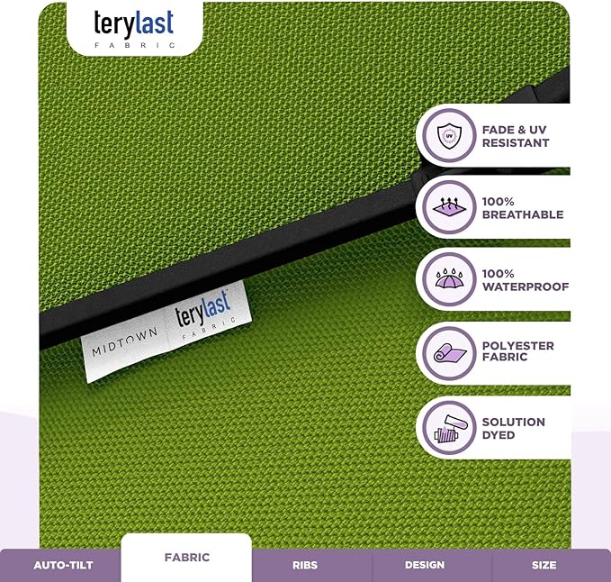 Midtown Umbrellas 10-Year-No-Fade - 9 Ft - UV Proof Pear Green Polyester Fabric - Umbrella Outdoor Patio, Auto-Tilt Aluminum Frame Patio Umbrella for Garden, Pool & Deck - Black Pole