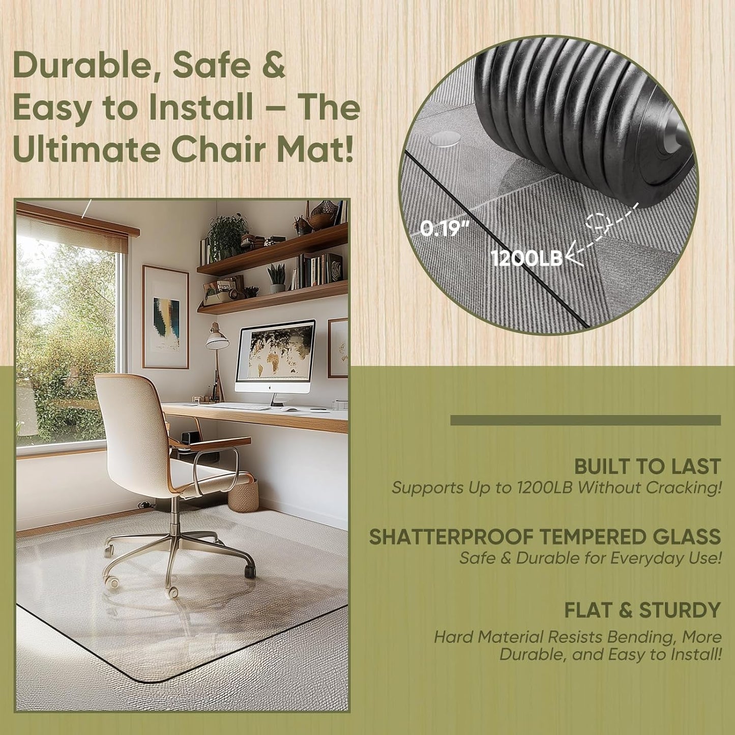 Office Chair Mat for Carpet & Hardwood, Upgraded 45" x 45" Tempered Glass Chair Mat for Office Home, with 4 Anti-Slip Pads