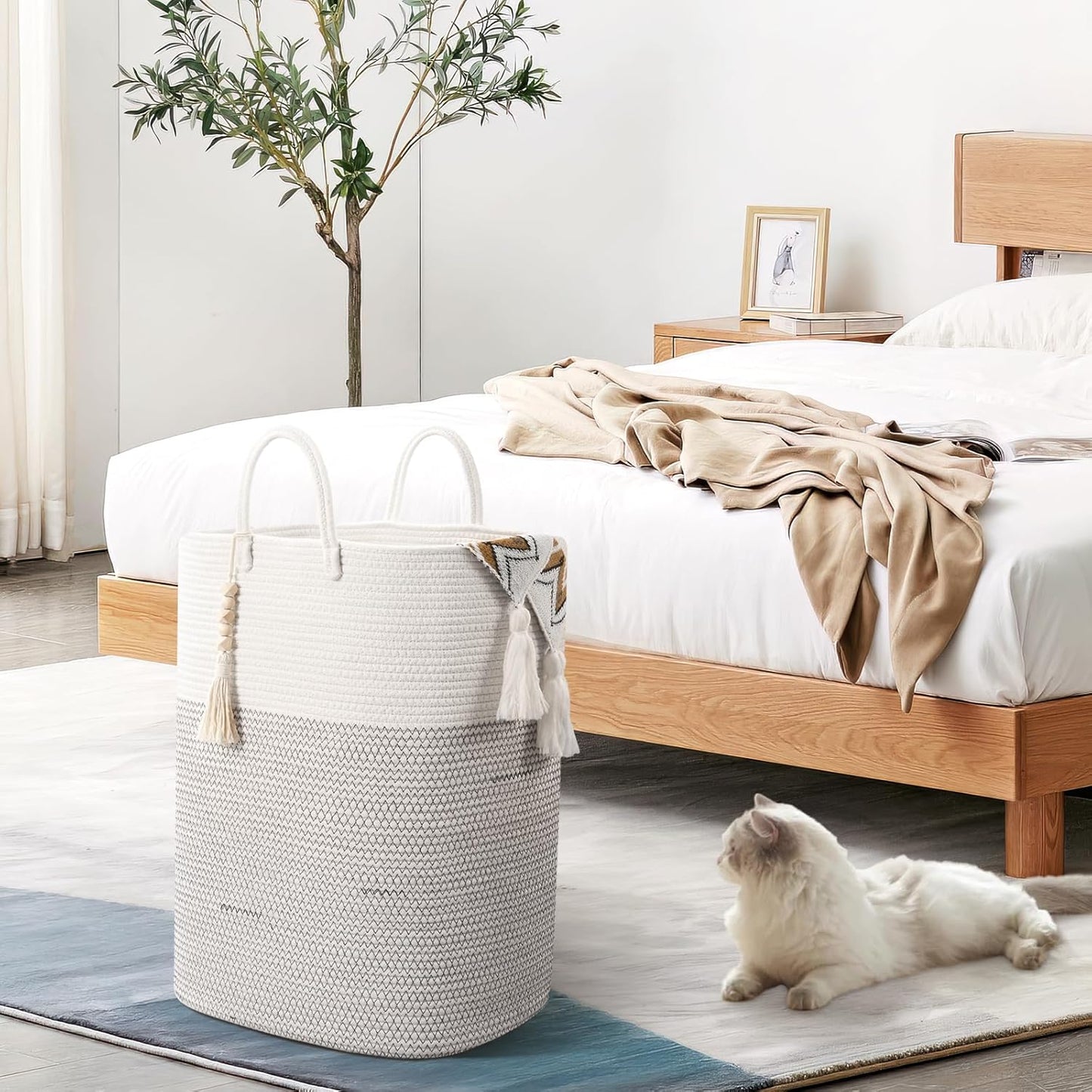 Woven Laundry Basket for Clothes, 65L Large Rectangle Laundry Hampers, Nursery Storage Basket for Toys, Tall Dirty Clothes Hamper for Bedroom Aesthetic, Bathroom, Laundry Room