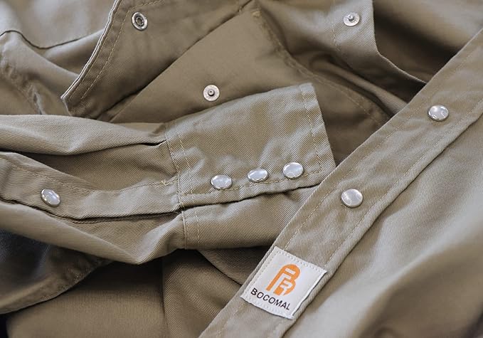 BOCOMAL FR Shirts Flame Resistant 100% C NFPA2112 7.5oz Men's Fire Retardant Welding Shirt
