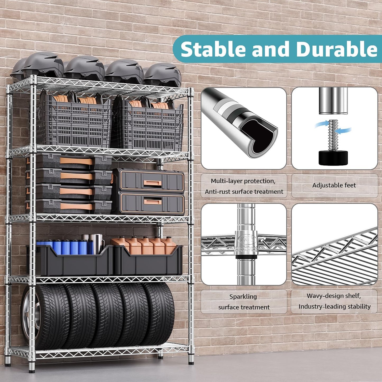 1750 LBS Storage Shelves 5-Tier Utility Shelving Unit Steel Organizer Wire Rack for Home,Kitchen,Office,Garage, Capacity 17.7" D x 47.2" W x 72.3" H