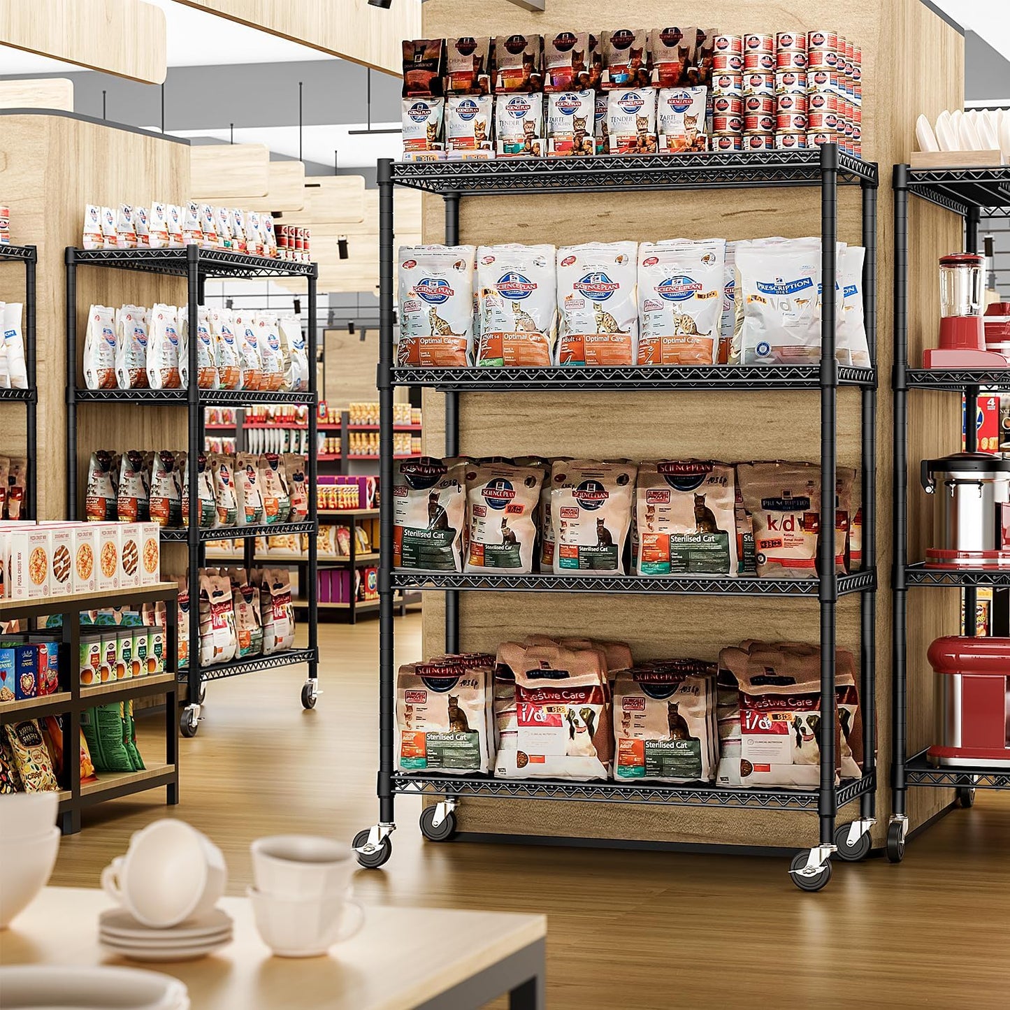 IZEUK Garage Shelving Wide Storage Shelves 4 Tier Metal Shelves 3200 LBS Heavy Duty Adjustable Utility Shelf Rack Black 23.6" D x 53.1" W x 73.6" H