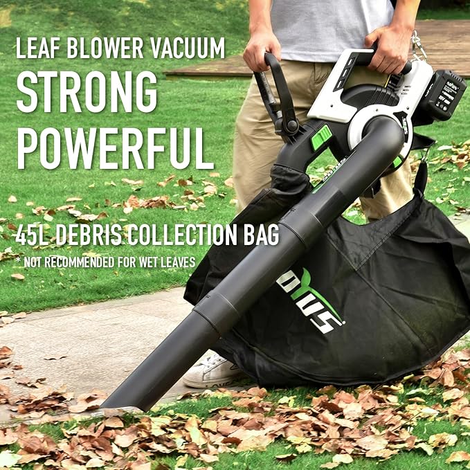 Cordless Leaf Blower & Vacuum SOYUS 3in1 Leaf Vacuum Mulcher 40V 360CFM 5 Speeds Brushless Battery Operated Leaf Blower for Lawn Care with 45L Bag 2 x 4.0Ah Battery and Charger Included