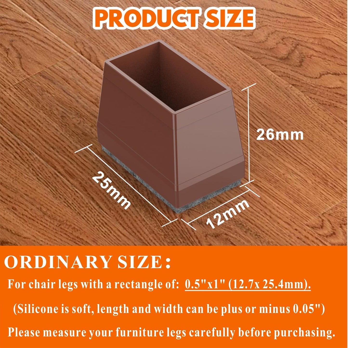 Rectangle Chair Leg Protectors for Hardwood Floors,16 PCS Silicone Covers to Protect Wood Tile Floors Felt Pads Furniture Leg Caps Reduce Noise. Easy to Move. (Brown,0.5 x 1 Inch, Rectangular)