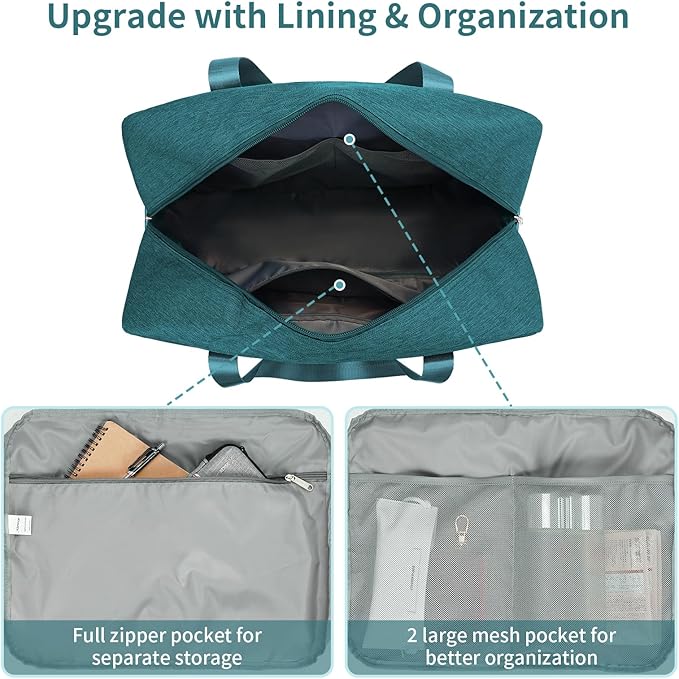 For Spirit Airlines Personal Item Bag 18x14x8 Foldable Travel Duffel Bag Underseat Carry on Luggage Weekender for Women 30L (Teal)