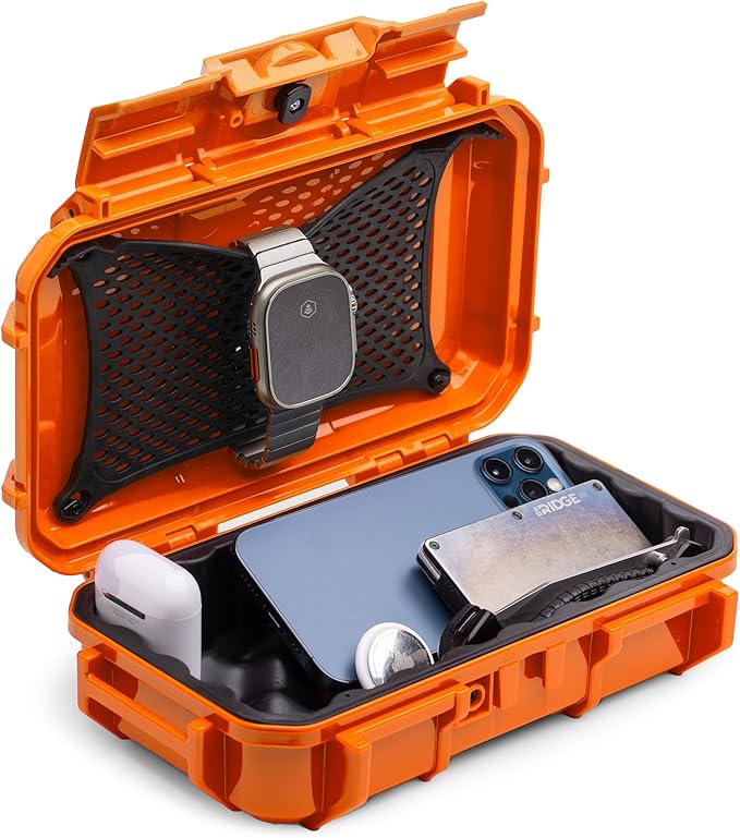 Evergreen 56 ToughBox - EDC Dry Box Protective Case USA Made for Organization of Cameras, Phones, Camping, Fishing, Hiking, Water Sports (Orange)