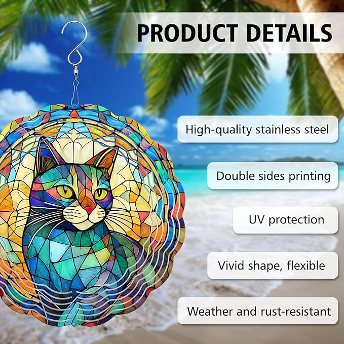 Cat Wind Spinner, Cat Wind Spinner Hanging for Yard and Garden, Unique Gift Wind Spinner, 3D Hanging Wind Spinner Outdoor, Cute Cat Wind Spinner