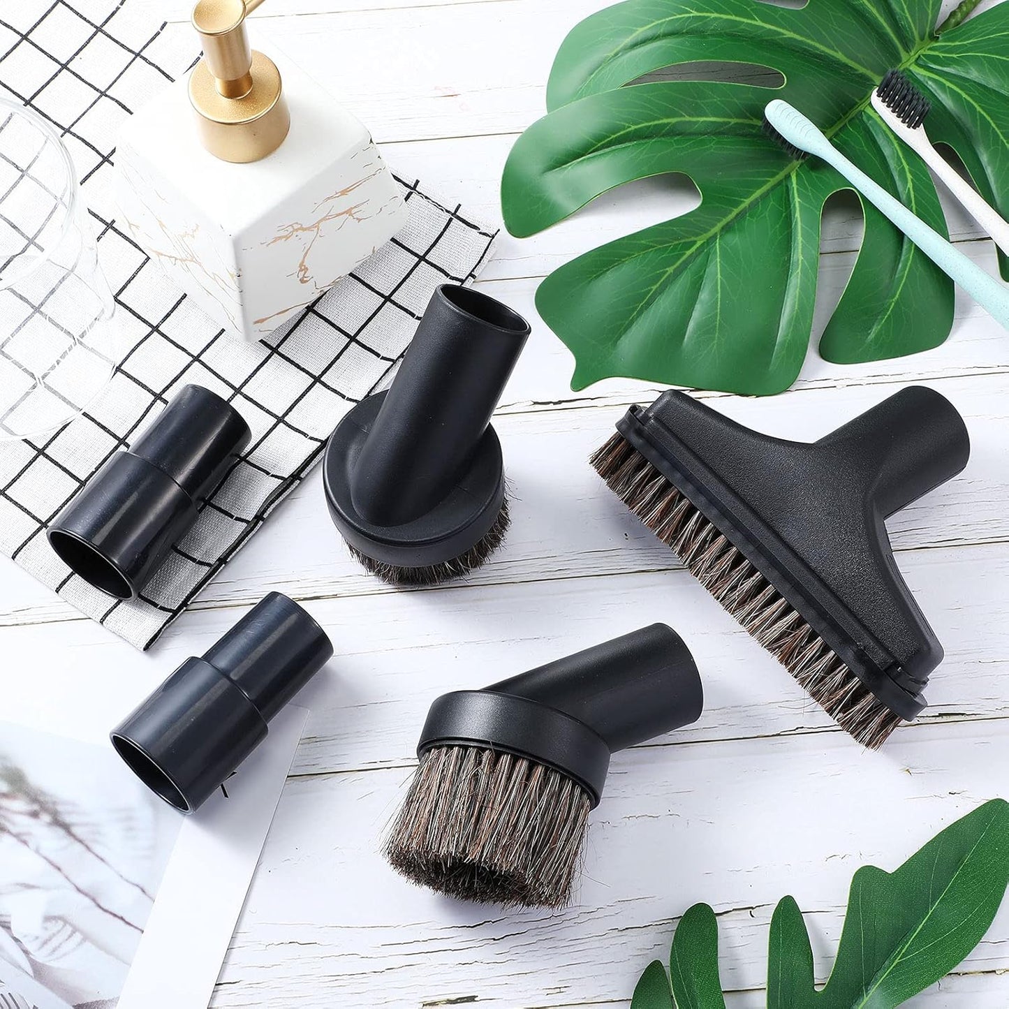 6 Pcs Vacuum Attachments Accessories VAC Attachments 1.25'' 25mm and 36mm Shop Round Dust Brush Vacuum Hose 5.9 Inch Floor Attachment Brush Replacement with 1-1/4 to 1-3/8 Inch Adapter(Classic Style)