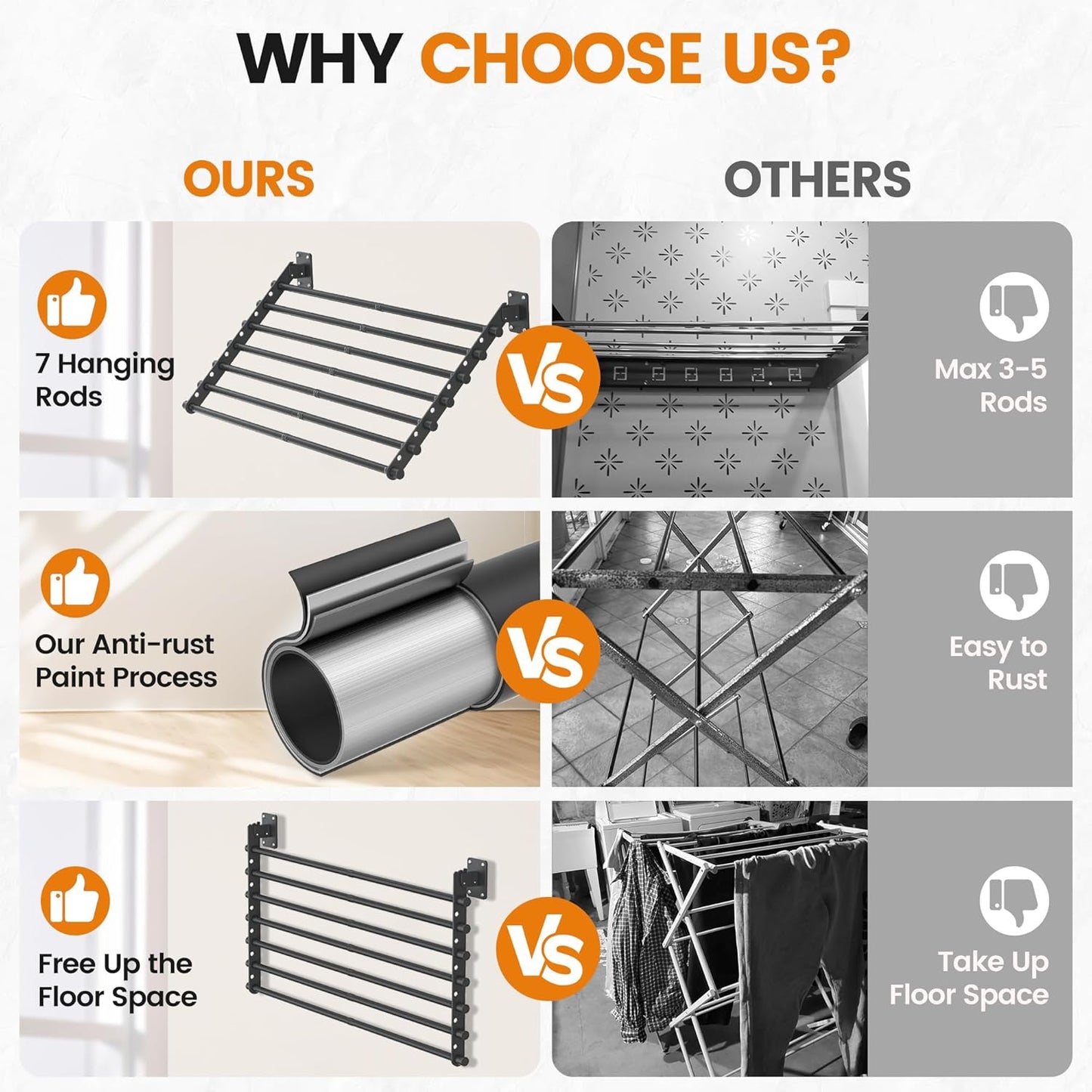 Wall Mounted Clothes Drying Rack 43 Inch – Foldable Laundry Drying Rack for Wall Mount, Space Saving Indoor Drying Rack for Clothes, Compact & Sturdy Design