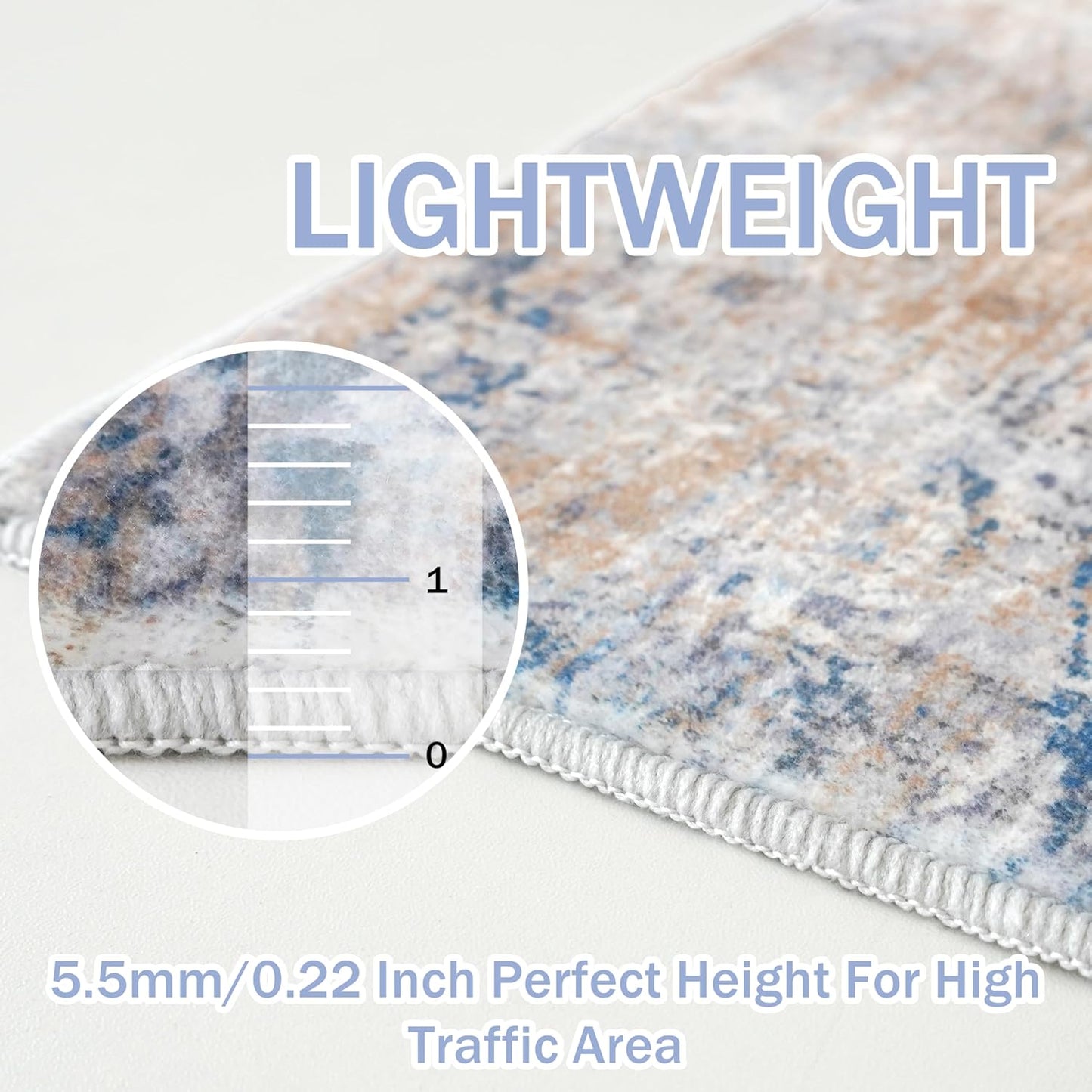 IOHOUZE Abstract Area Rugs 5x7 Ft Washable Rugs for Living Room, Non Slip Dining Room Rug, Printed Faux Wool Rugs for Bedroom, Floor Carpet for Office Nursery Playroom, Blue Rust