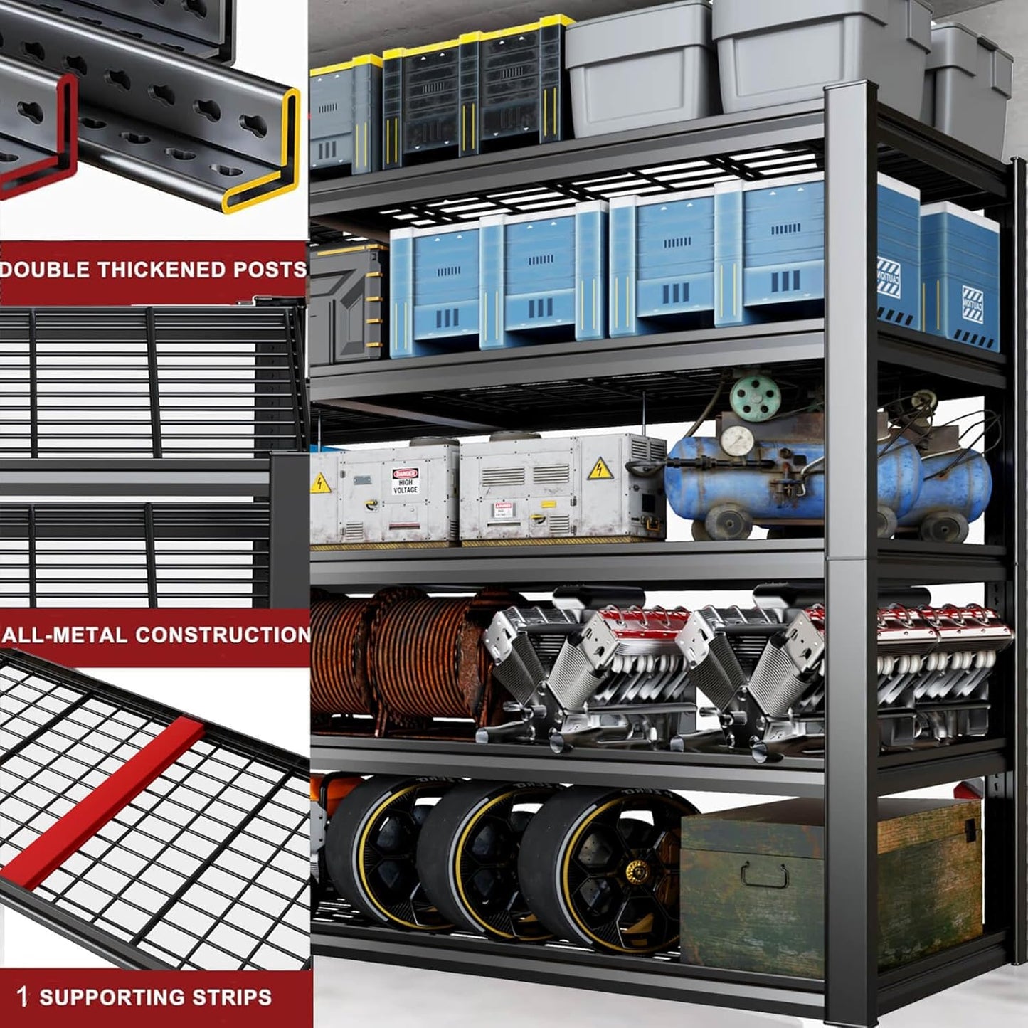 68" W Garage Shelving Heavy Duty, 5 Tier Garage Shelves, Adjustable Storage Shelving Unit, Commercial Metal Shelf for Warehouse, Pantry, School, Shop, 68" Wx20 Dx84 H