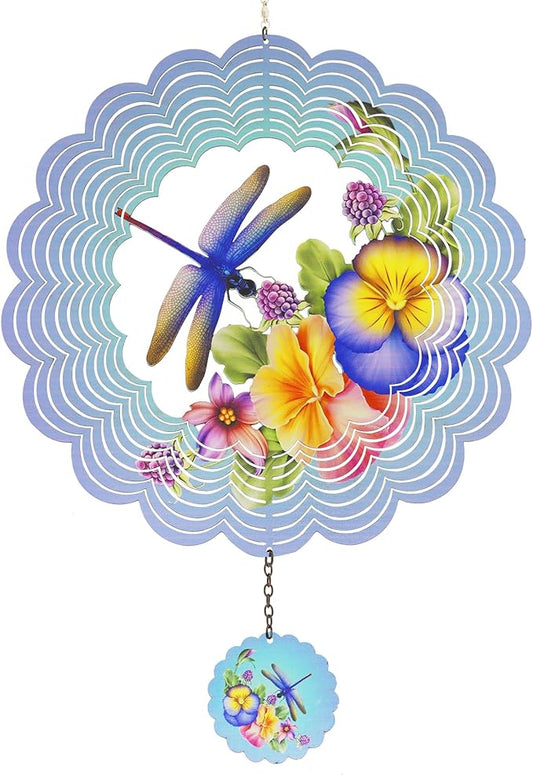 Dragonfly Metal Wind Spinners - Gifts for Women Mom Grandma Wife, Hanging Wind Spinner for Outdoor & Indoor Decorations, 12 inch Wide, 21 inch Long, Wind Spinner for Christmas Ornament Gifts