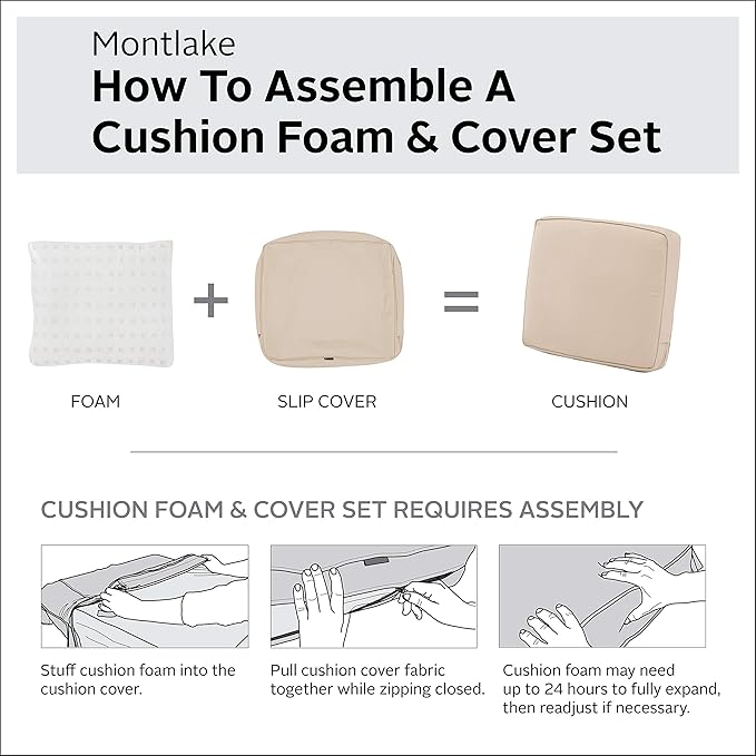 Classic Accessories Montlake Water-Resistant 21 x 22 x 4 Inch Patio Lounge Back Cushion, Antique Beige, Outdoor Loveseat Cushions