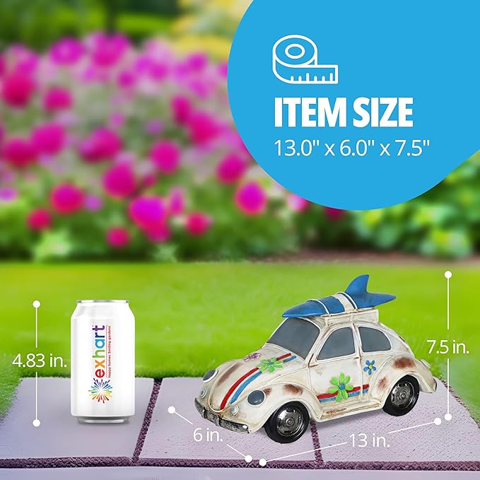 Exhart Garden Sculpture, Solar Retro Bug Garden Statue, LED Lights, Outdoor Garden Decoration, 6 x 13 x 7.5 Inch