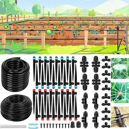 Drip Irrigation System Kit – 2025 New Quick-Connect Garden Watering System with 46FT 1/2'' Tubing Automatic Watering & Misting System for Greenhouses,Yards,Lawns,Gardens, Raised Beds