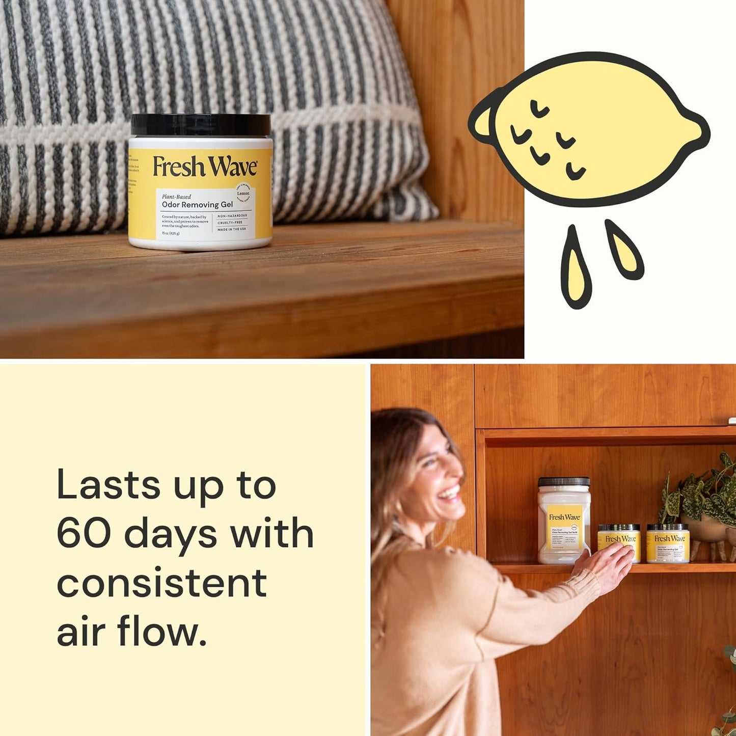 Fresh Wave Lemon Odor Removing Gel, 15 oz. | Odor Absorbers for Home | Safer Odor Relief | Natural Plant-Based Odor Eliminator | Every 15 oz. lasts 30-60 Days | For Cooking, Trash & Pets