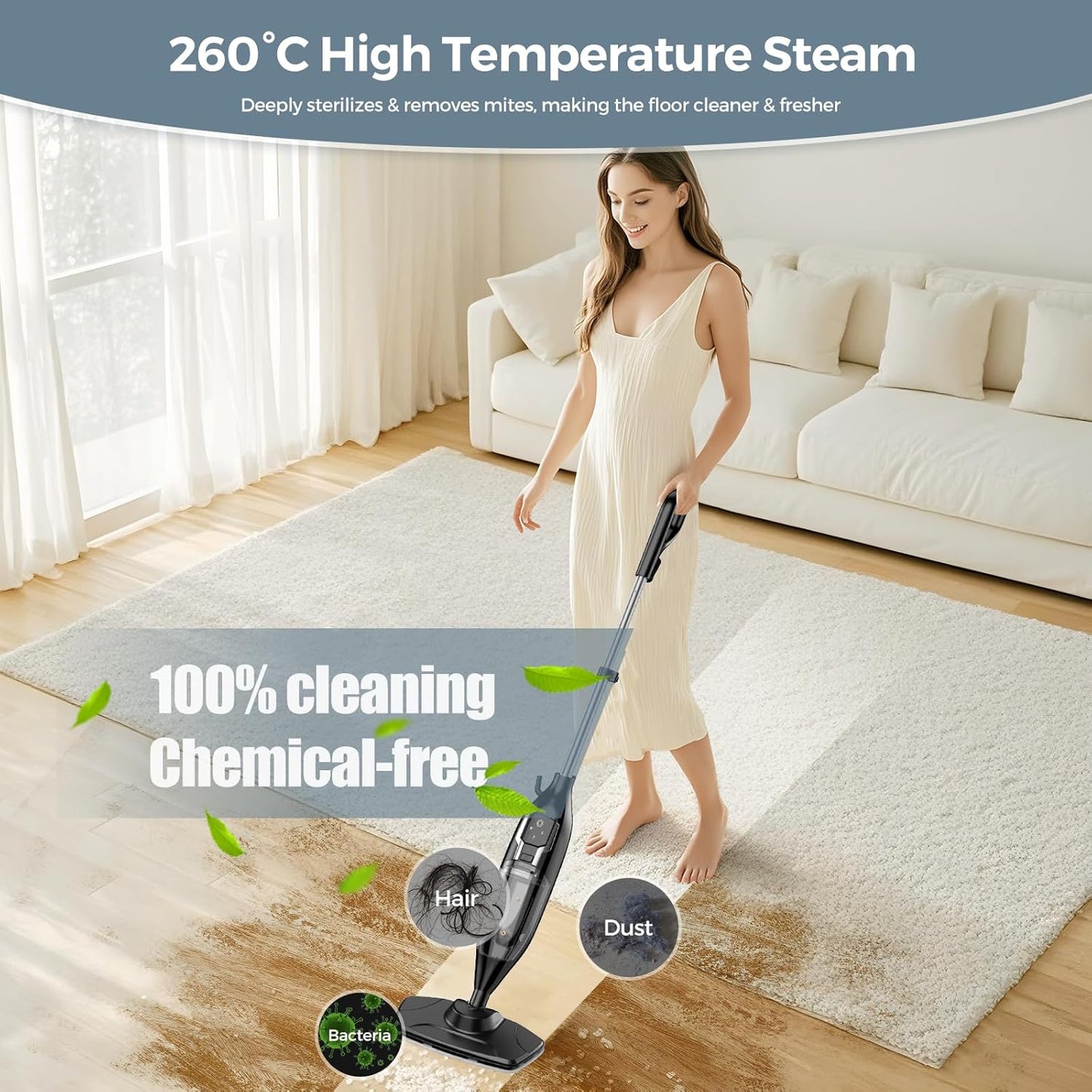 Steam Mop, 12-in-1 Powerful Handheld Steam Cleaner Detachable Steam Mops for Floor Cleaning, 550ML Removable Tank, 23FT Power Cable, MultiPurpose Steamer for Hardwood, Tile, Grout, Furniture