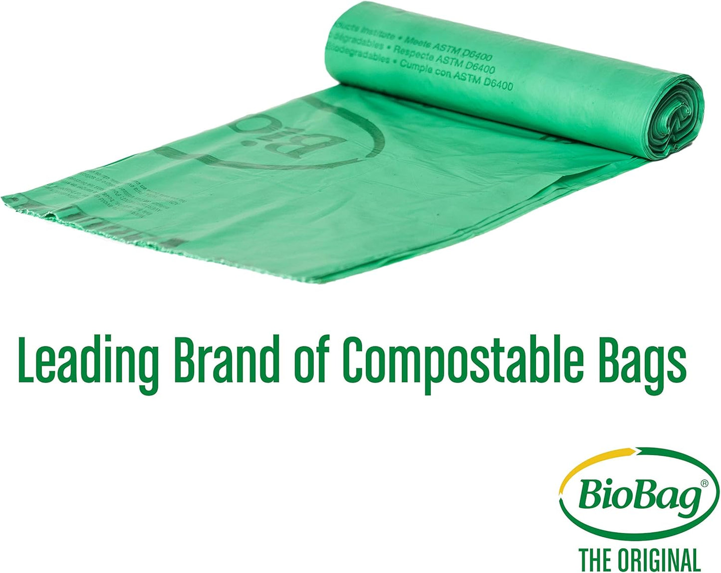 BioBag (USA) The Original Compostable Bag, 64 Gallon, 60 Count, 100% Certified Compostable Trash Bag Liners for Food Waste, Extra Strong and Durable, Trash Bag