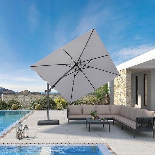 PURPLE LEAF 9' X 12' Left-right Tilting Outdoor Patio Umbrella Swivel Offset Cantilever Heavy Duty Rectangle Aluminum Umbrella with UV Resistant for Deck Pool Patio Backyard, Pebble Grey