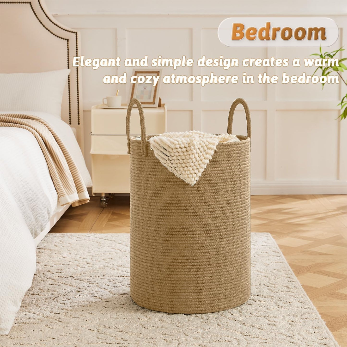 Laundry Basket,Woven Cotton Rope Laundry Hamper,80L for Decorative Storage of Dirty Clothes,Toys and Blankets in Bathroom,Baby Room and Living Room