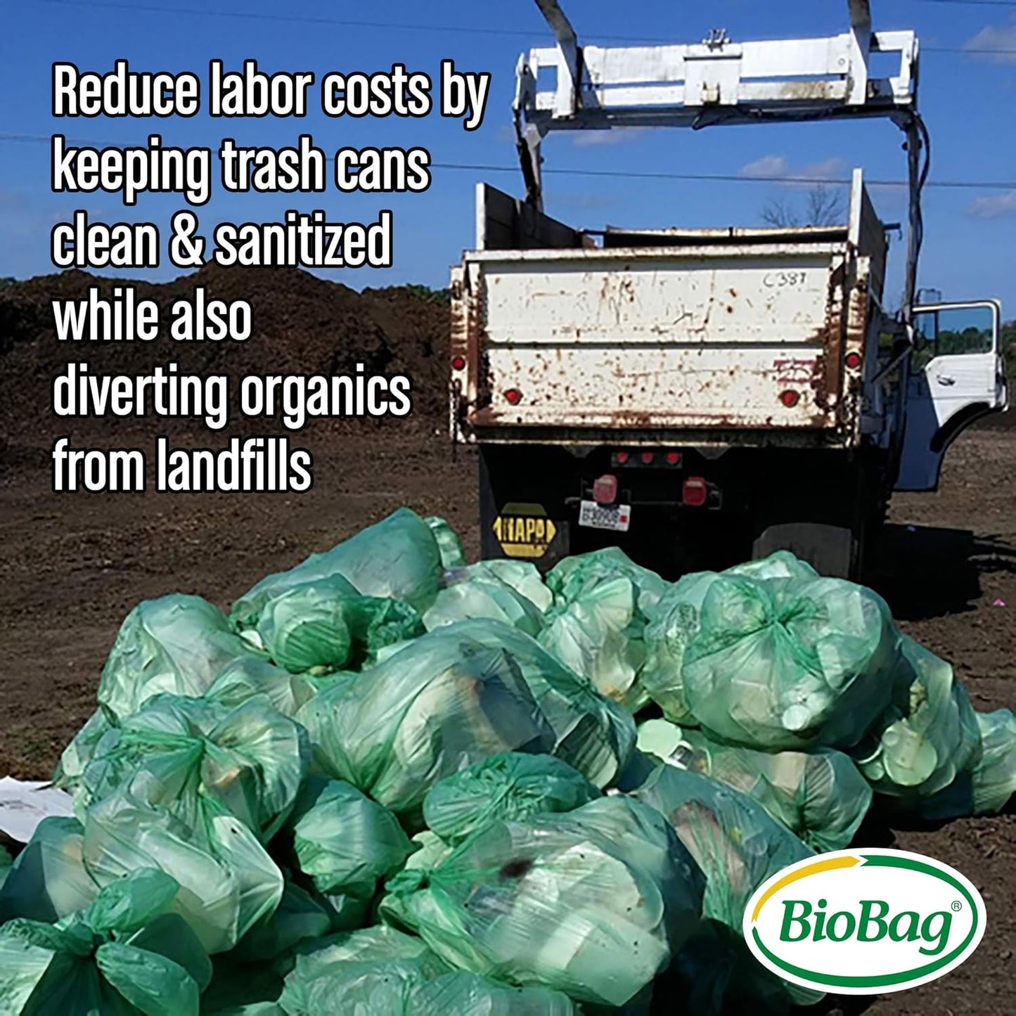 BioBag (USA) The Original Compostable Bag, 48 Gallon, 80 Count, 100% Certified Compostable Trash Bag Liners for Food Waste, Extra Strong and Durable, Trash Bag