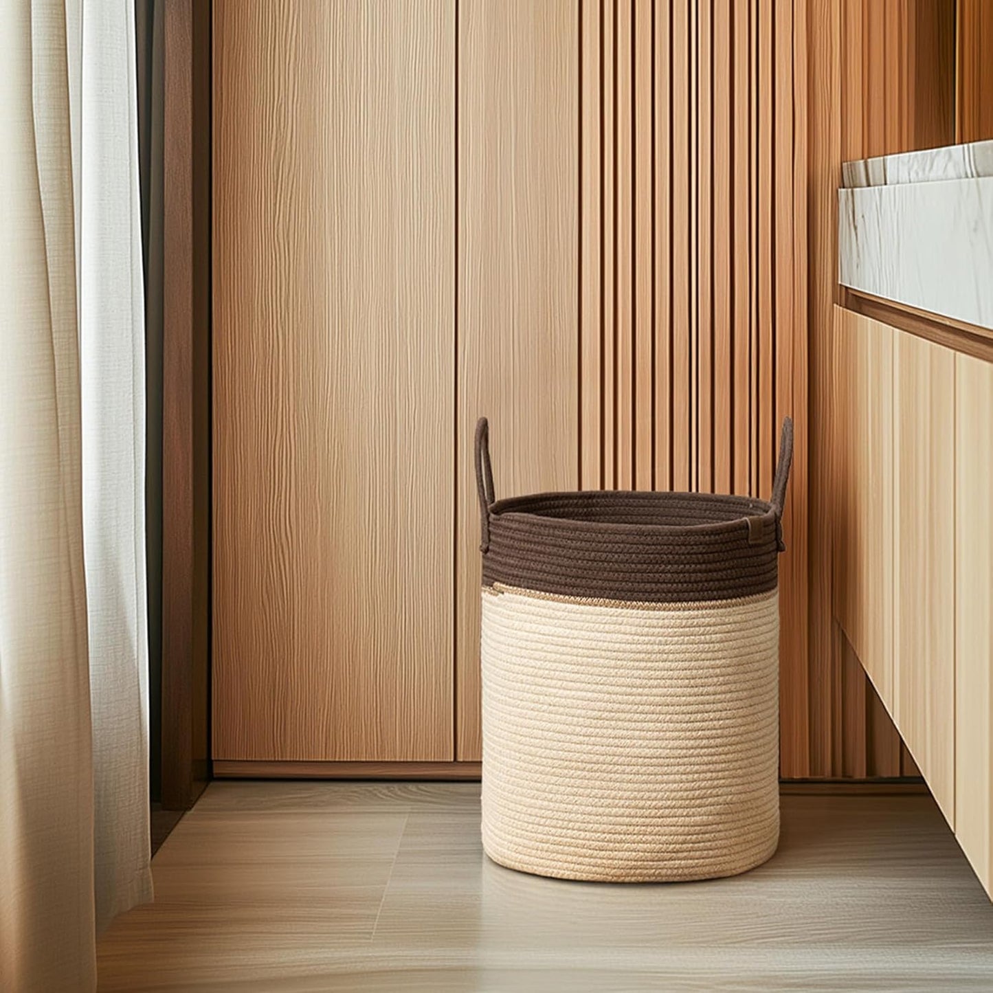 LA JOLIE MUSE Woven Basket Rope Storage Baskets - Large Cotton Organizer, Laundry Basket, Oatmeal, 40 Litres