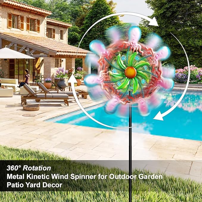 Jellyfish Wind Spinners - 39" Ocean-Themed Metal Wind Sculptures Garden Stake Art, 13.5” Windmill Yard Kinetic, Outdoor Decor for Patio & Lawn - Metal Beach Sculpture with Jellyfish Design