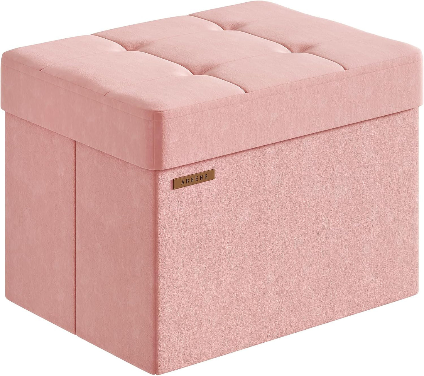 Folding Storage Ottoman, Velvet Storage Bench, Footrest, Foot Stool,for Living Room, Bedroom and Office,12.2 x 16.1 x 12.2 Inches, 200 kg Load Capacity,Jelly Pink,UASND03P