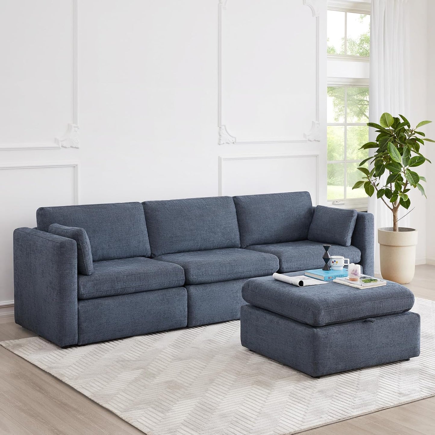 CHITA Oversized Modular Sectional Sofa, FSC Certified Large L Shaped Couch, Modular Sectional Couch for Living Room,112 inch Width,4 Seat Modular Sofa with Storage Ottoman, Blue