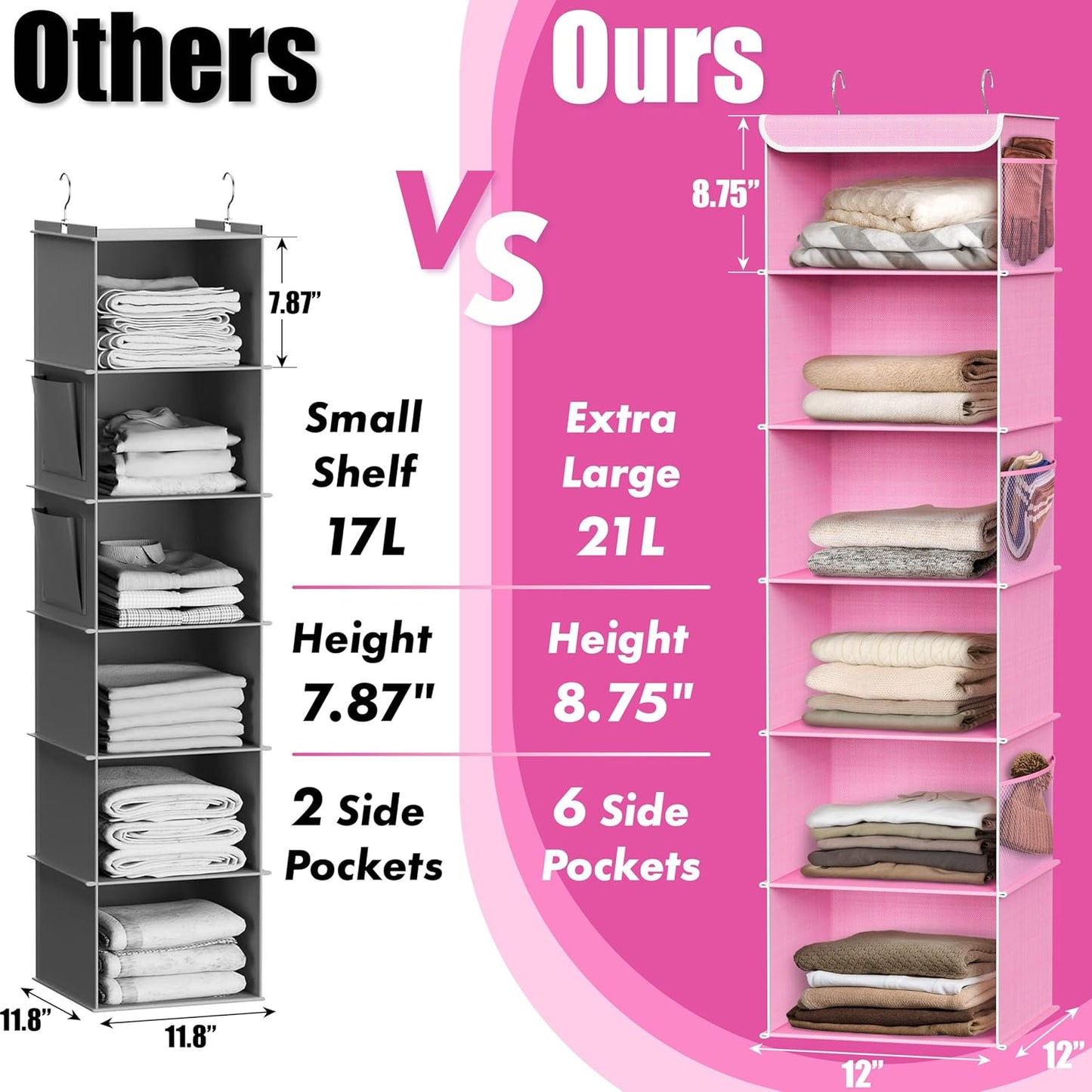 Simple Houseware 6 Shelf Hanging Closet Organizer, Pink