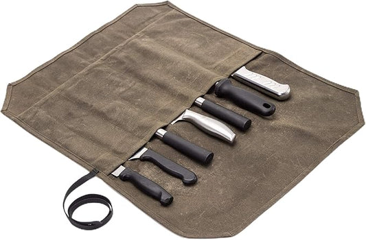 Khaki Chef’s Knife Roll Case, Waxed Canvas Cutlery Knives Holders Protectors, Home Kitchen Cooking Tools And Utensils Wrap Bag Wallet, Multi-Purpose Brush Roll Bag, Travel Tool Roll Pouch