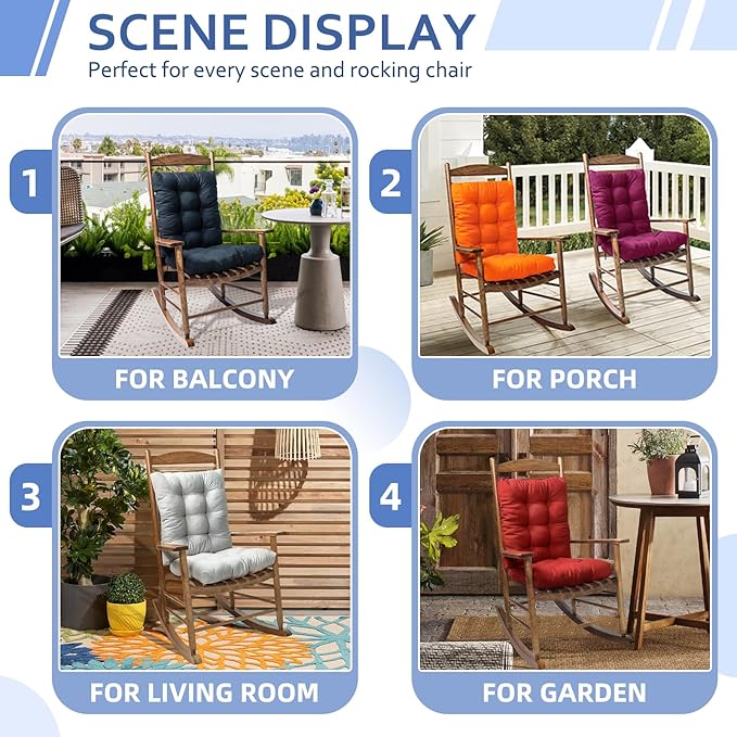 Dark Green Chair Cushion Rocker Pad for Indoor Outdoor Thick Patio Rocking Chair Replacement Cushions