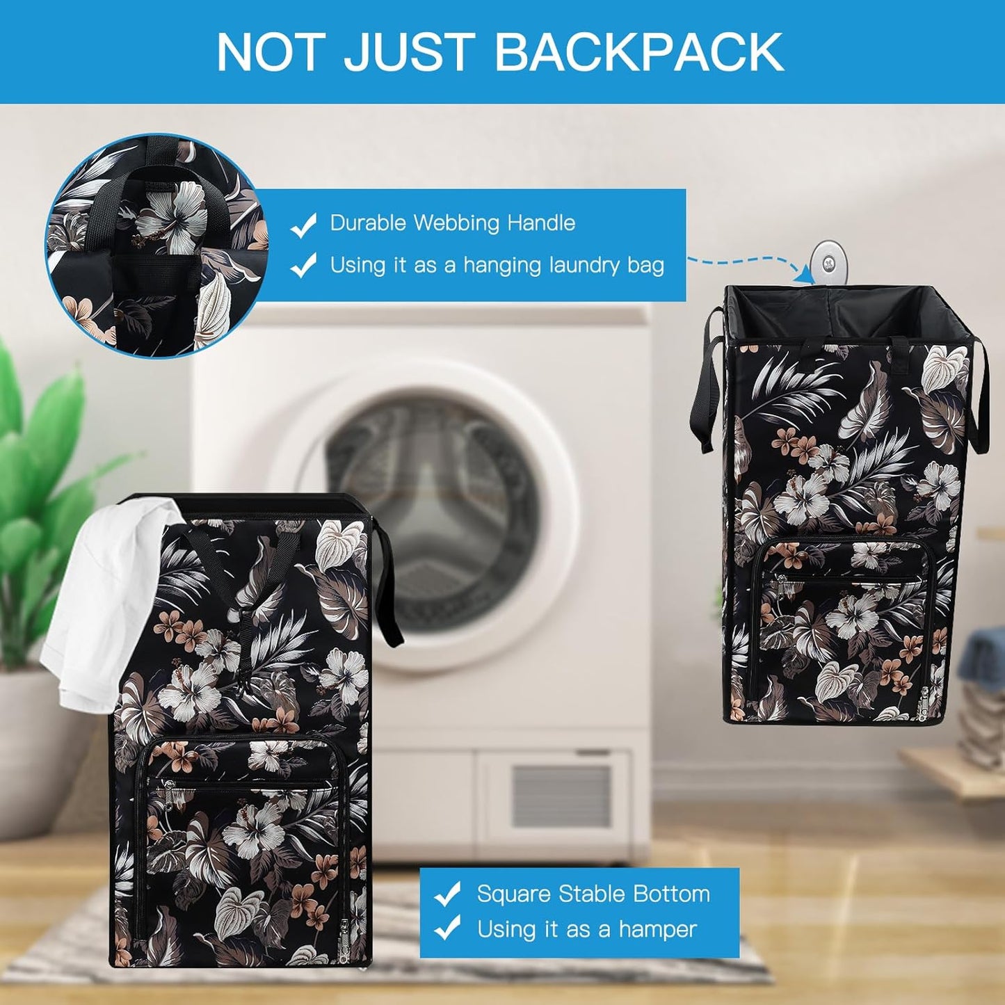 Bukere Laundry Backpack Bag for College Students Dorm Room Essentials, Extra Large Laundry Basket Hamper, Portable Freestanding Laundry Bag with Adjustable Shoulder Straps for Women Man Cruise