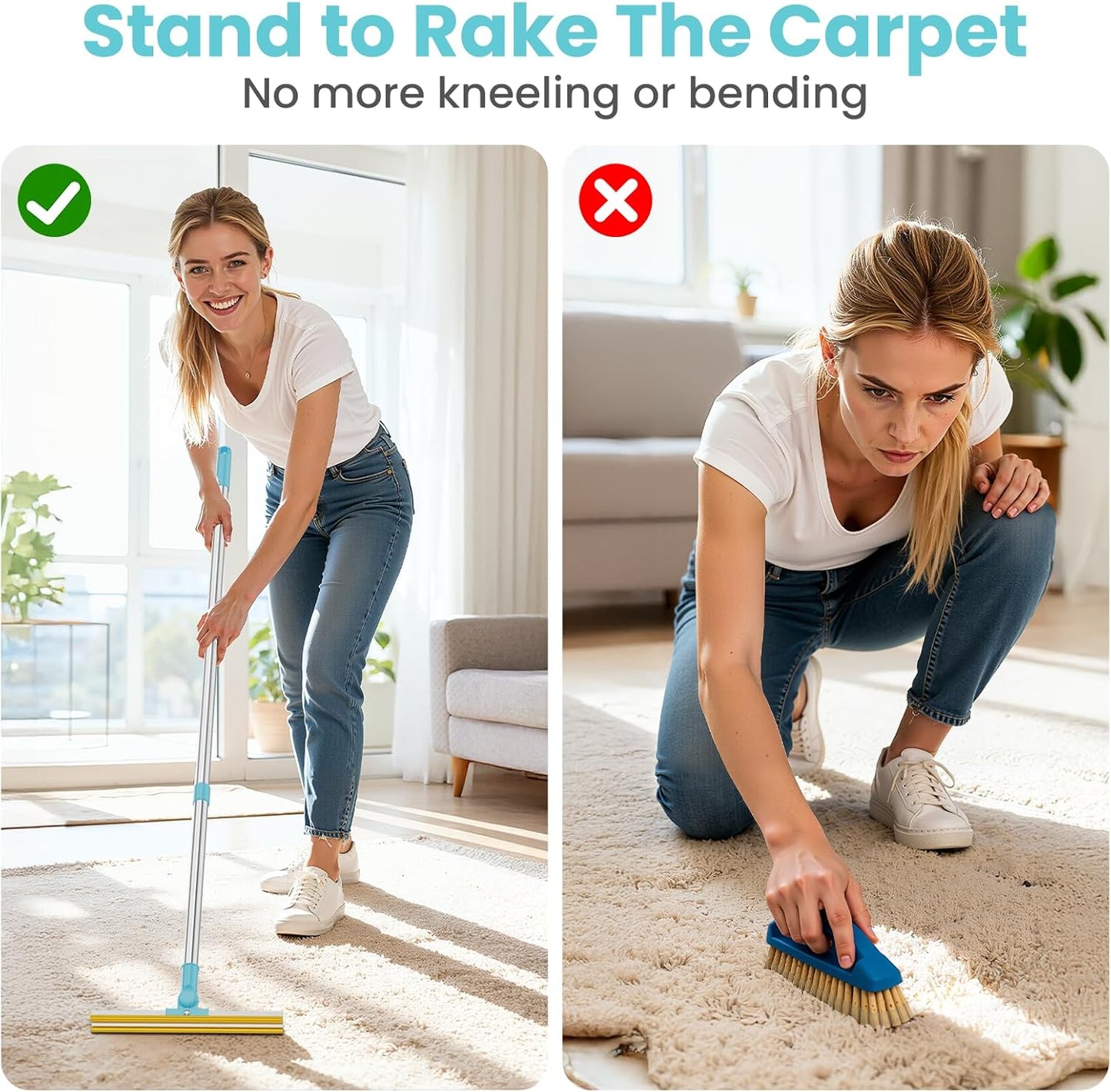 3 in 1 Carpet Rake for Pet Hair Removal, Tool Set of 3, 55” Long Handle Carpet Pet Hair Removal Carpet Scraper Dog Cat Hair Remover for Sofa, Couch, Car, Rug