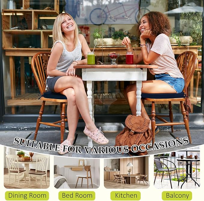 Chair Cushions for Dining Chairs, Indoor Chair Cushions with Ties，Waterproof Chair Pads Set of 6, Black, 17x16x2.5 Inch