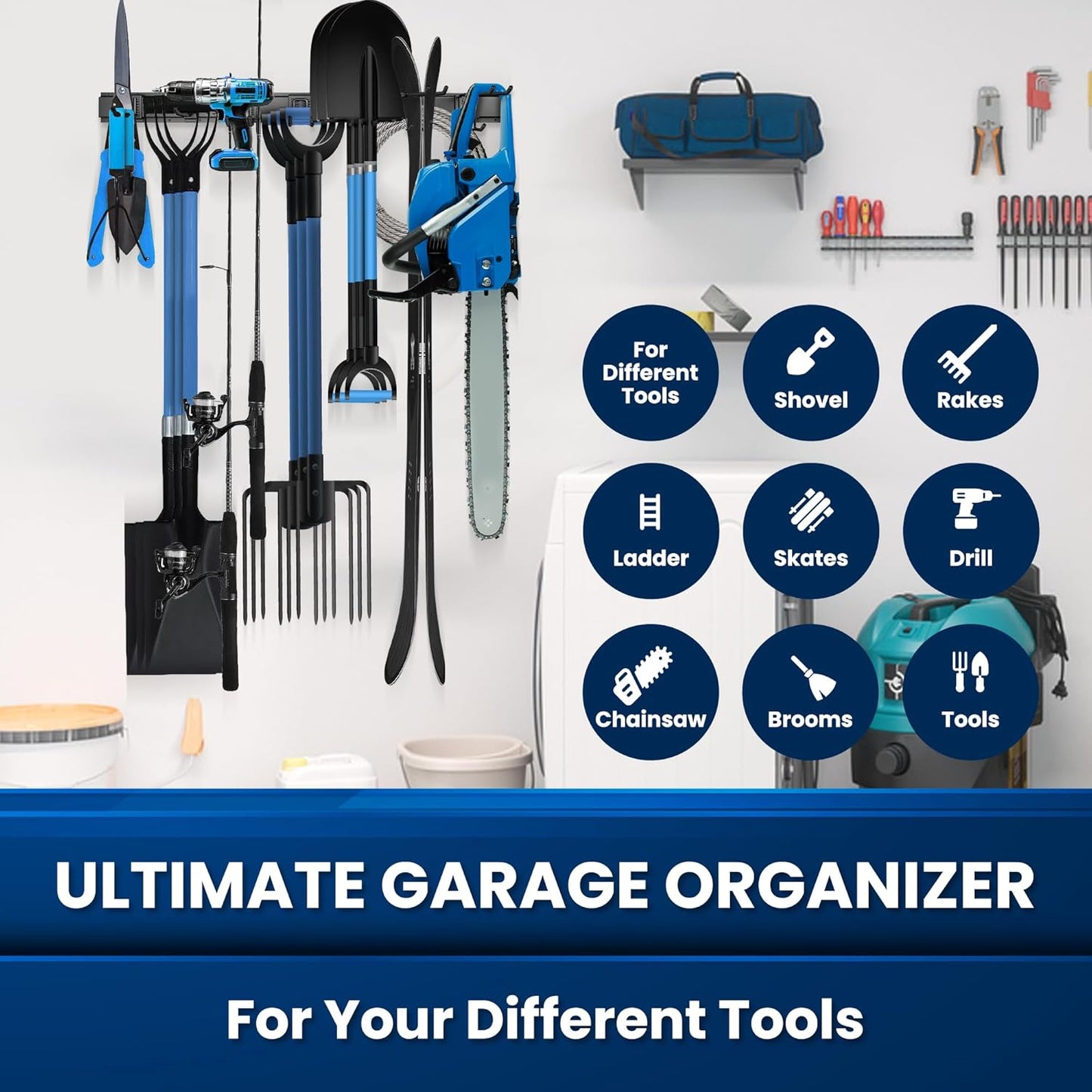 Garage Storage, Garage Organization, Garage Tool Organizer Wall Mount, Garden Tool Organization and Storage 32.1 Inches, Max 300lbs Adjustable Metal Hooks, Hangers Garden Yard Tool Rack,