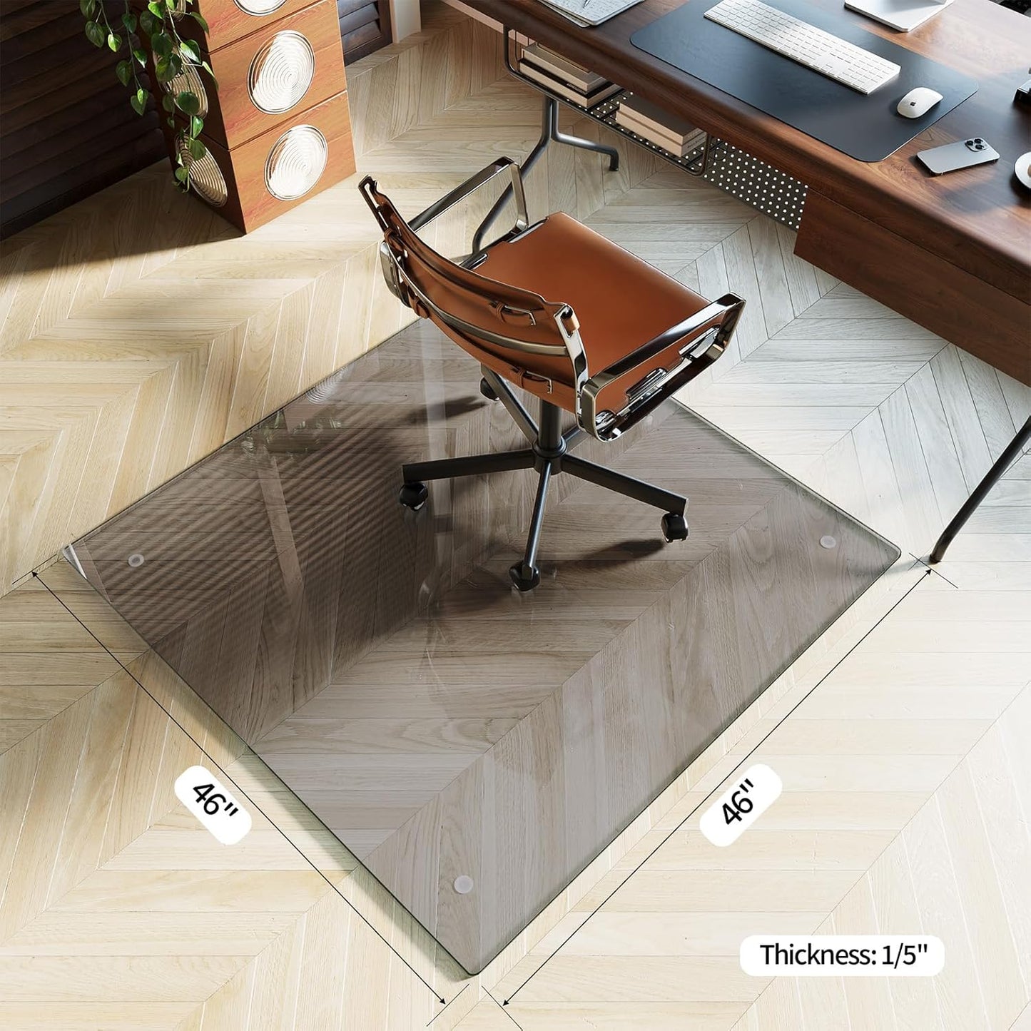 Koonmi Tempered Glass Chair Mat for Hardwood Floors & Carpets, 46" x 46“ Grey Heavy Duty Office Floor Protector with Noise-Free Gliding Shatterproof for Home Office Desk