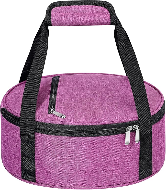 Round Insulated Casserole Carrier, Pie Carrier Bag, Portable Casserole Carrier for Hot or Cold Food Lunch Tote, Lunch Bag for Parties Picnic, Fits 12.5" Baking Dish, Rose Red