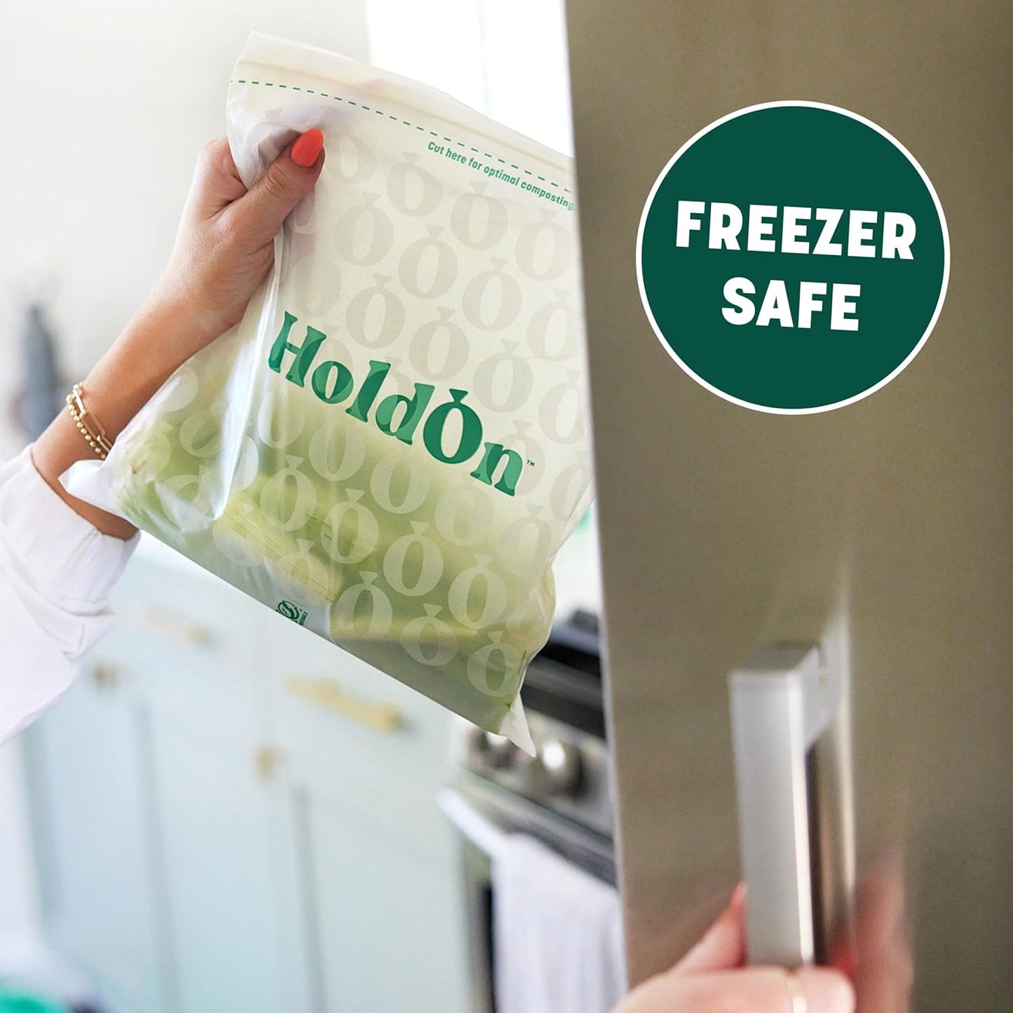 HoldOn HoldOn Zipseal Gallon Bags - Compostable, PFOA-Free, BPA-Free, Food-Safe Zip Seal Food Storage Bags/Freezer-Safe Gallon Bags With Secure Seal for Home & Travel (2-pack, 50 bags total)