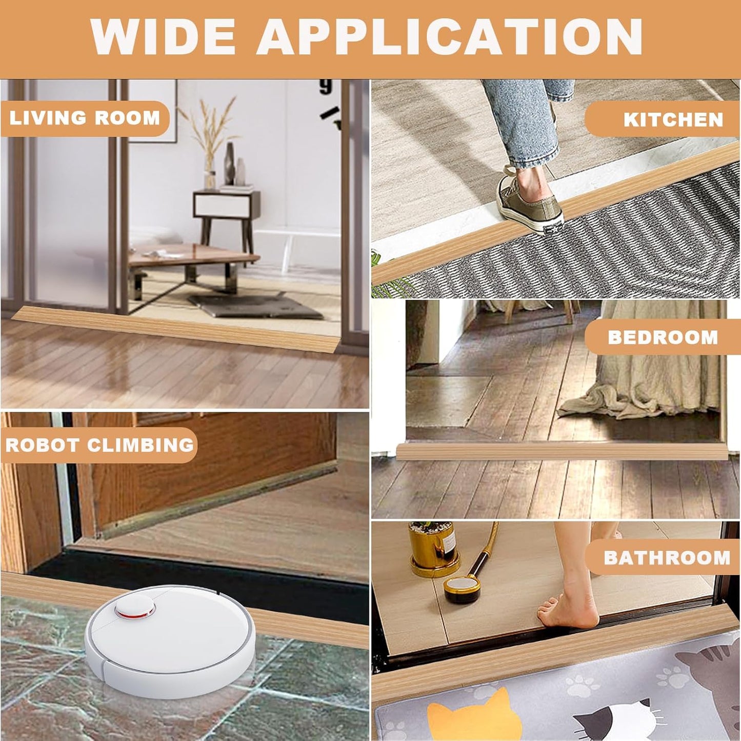 Vinyl Door Threshold Flooring Transition Strip Self Adhesive Carpet Edging Strip for Laminate Doorway Edge Threshold from 2/5" to 3/5" (Light Yellow Wood Grain, 3.3 Ft)