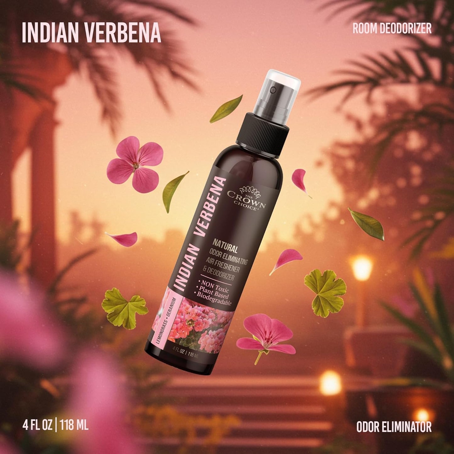 Non-Toxic Odor Eliminator, Natural Geranium & Lemongrass Air Freshener Spray for Home, Room, Closet & Couch Deodorizer, Long Lasting Bathroom & Toilet Freshener, Safe for Kids & Pets - 4 oz Pack of 1