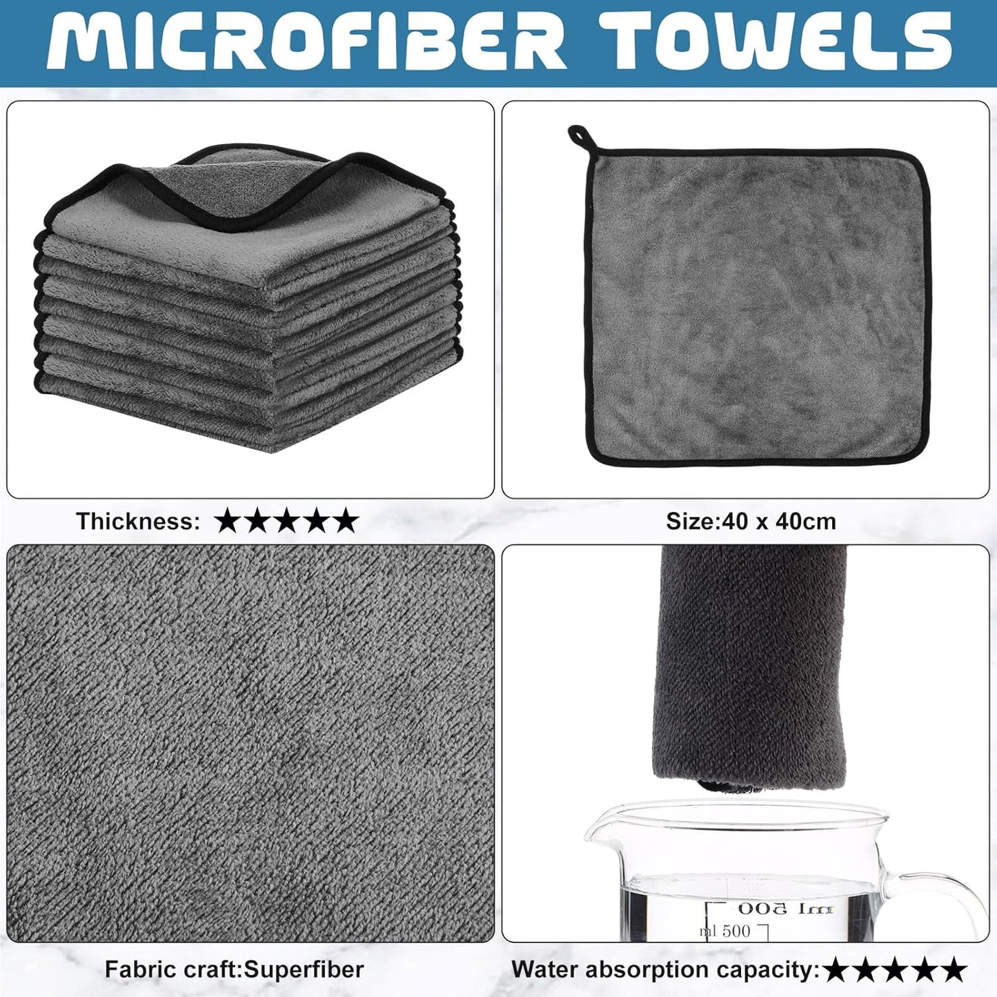 Tallew 50 Pcs Microfiber Towels 16 Inch x 16 Inch Microfiber Cloth Car Drying Towels for Cars Washing Polishing Office Windows Cleaning Household Supplies (Gray)