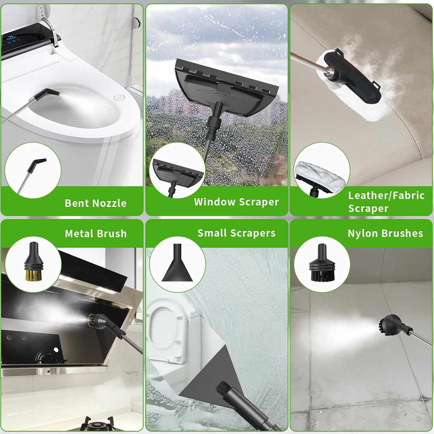 Handheld Steam Cleaner, 2500W High Pressure Steamer for Cleaning, Portable Steam Cleaner with 1.6L Water Tank, 3 Levels Adjustable Handle, Steam Cleaner for Home, Car, Furniture, Bed Bugs (Green)